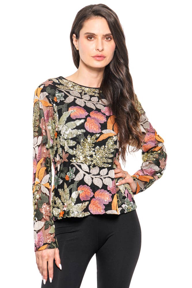 Adore - L3698-2 - Embroidered Sequin Mesh Top – Autumn Garden: L