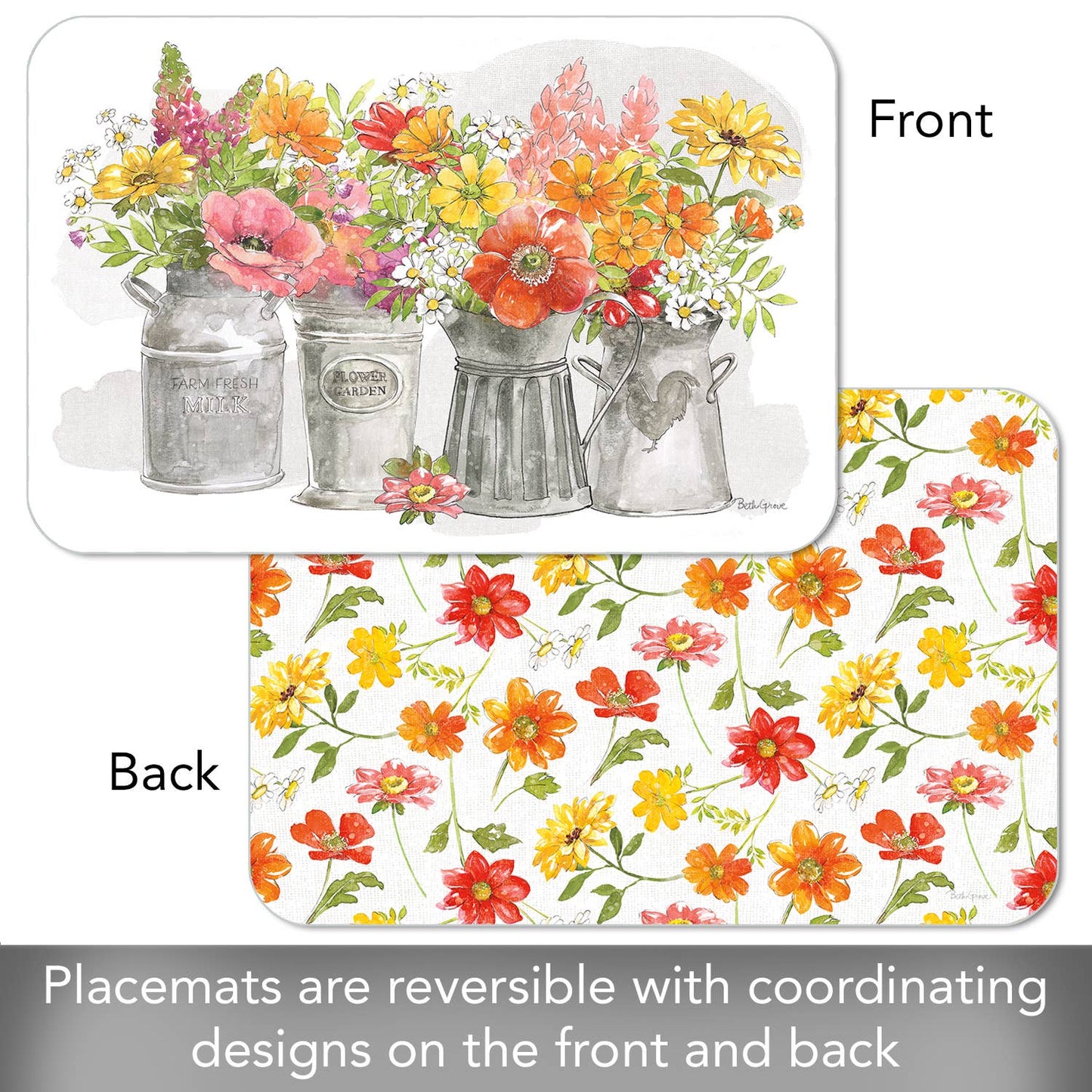 CounterArt/Highland Home/Thirstystone - Farmhouse Floral Reversible Rectangular Plastic Placemat