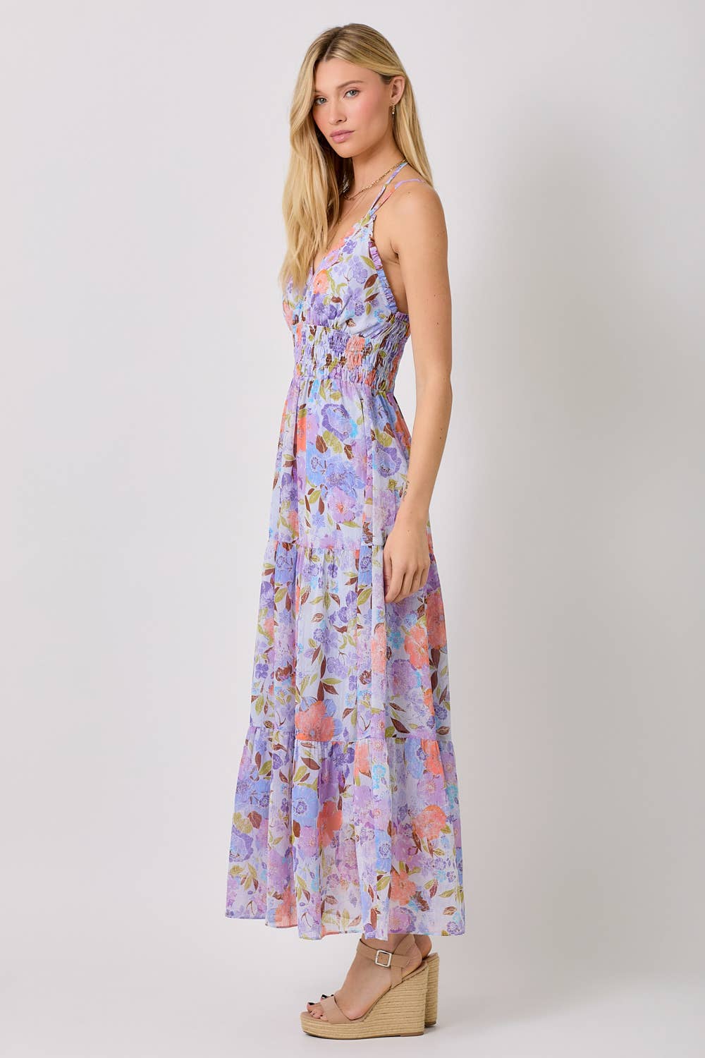 Mystree - 60487 Printed Long Tiered Dress : Pistachio Mix / Medium