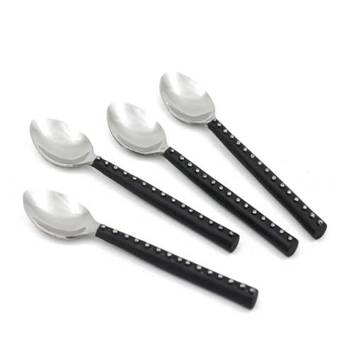 India Handicrafts Inc - Stainless Steel Coffee Spoons w/ Black Handles S/4