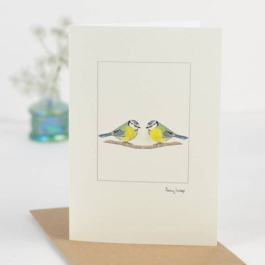 Papersheep UK - Blue Tits Greeting Card with Wool Finish | C6 Greeting Card