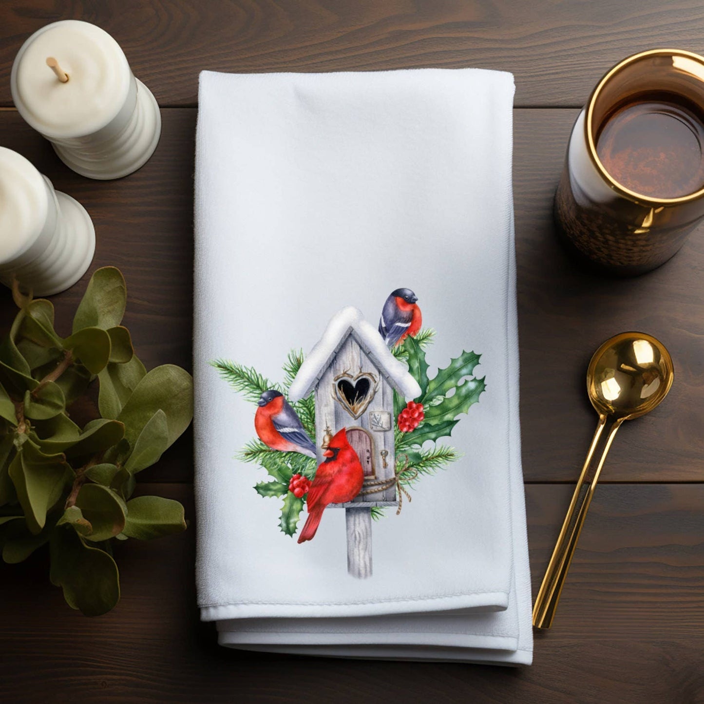 Fernville Creations - Winter Birds Christmas Holiday Elegant Hand Towel