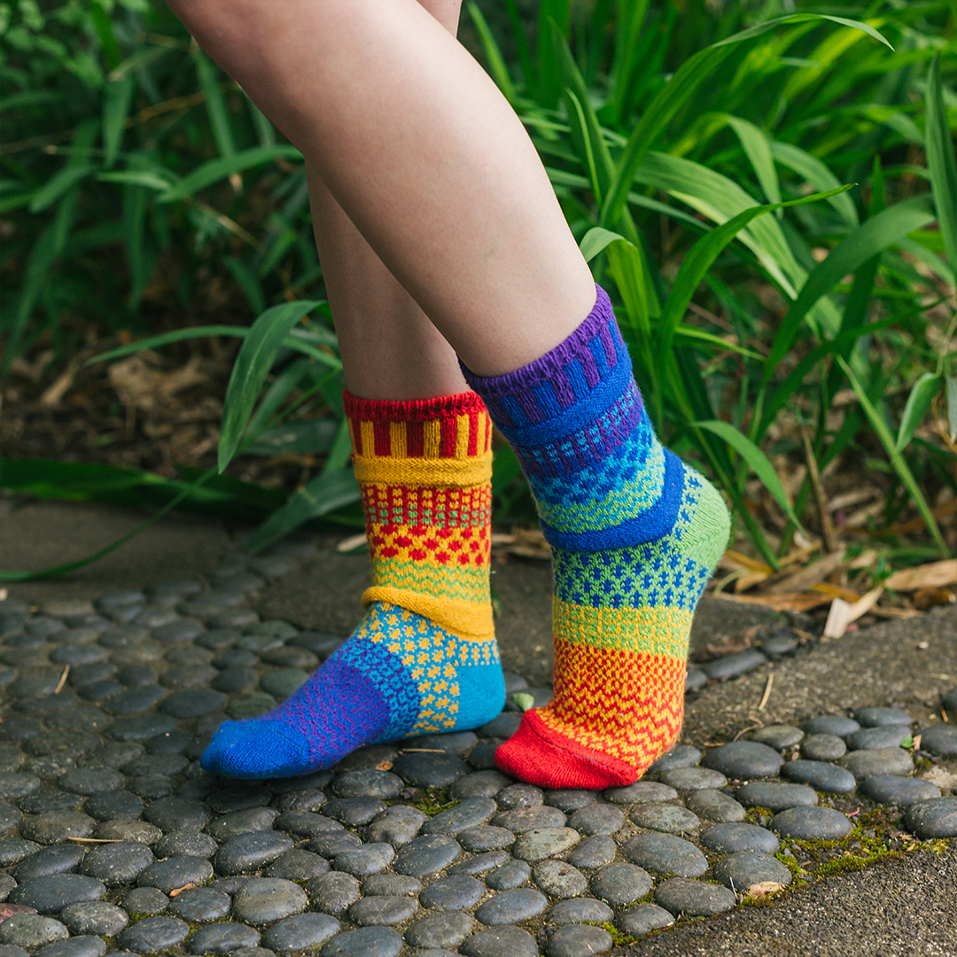 Solmate Socks - Rainbow Crew Socks | Eco-Friendly & Made in the USA : Large (Women 10 - 12 / Men 9 - 11)