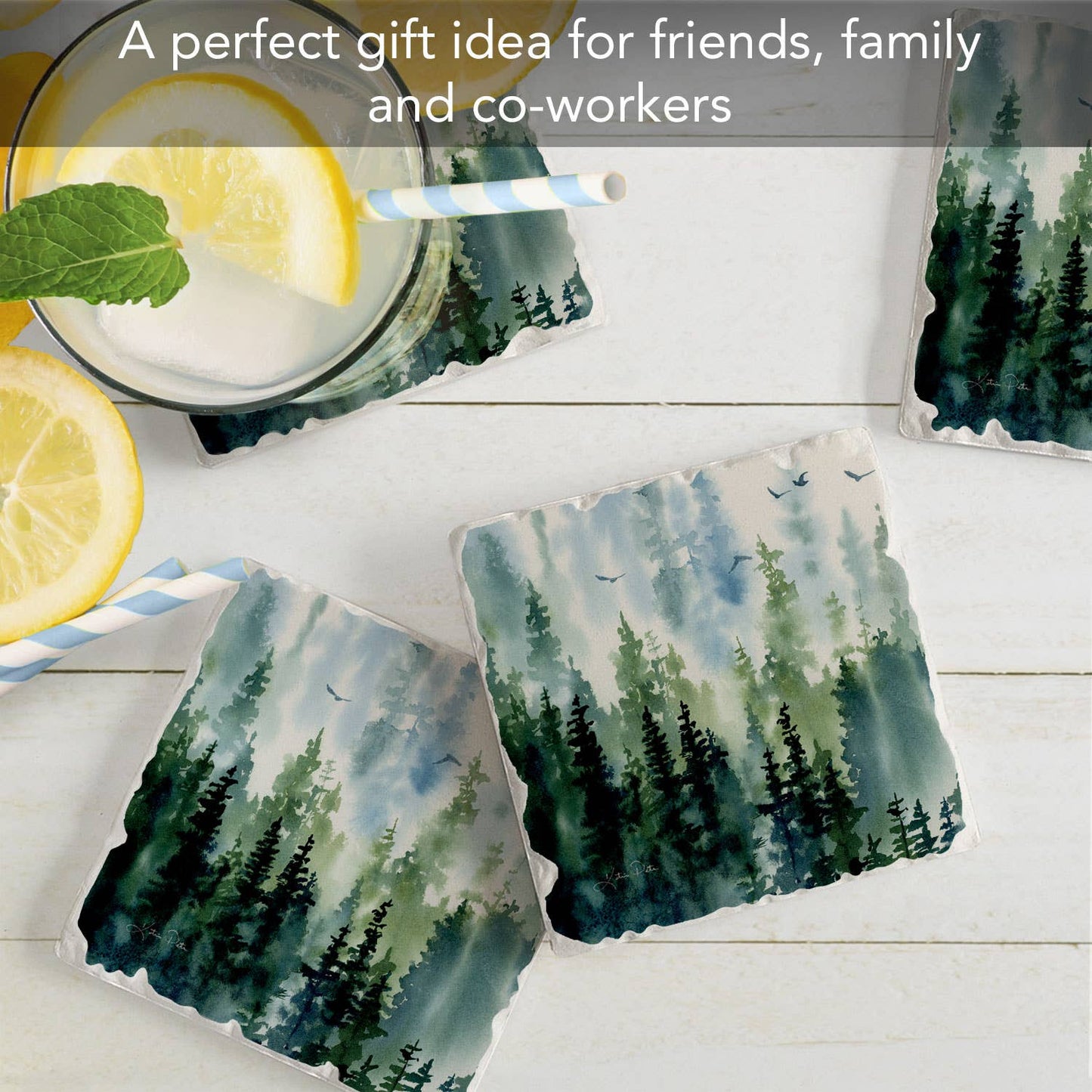 CounterArt/Highland Home/Thirstystone - "Treeline" 4 Pack Tumbled Tile Coasters