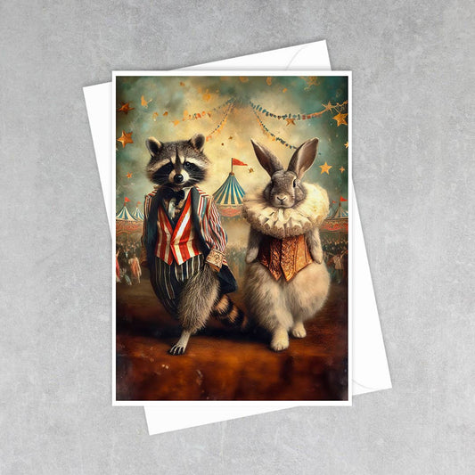 Salty Alyce - Vintage Raccoon and Rabbit Circus  Greeting Card 43AS