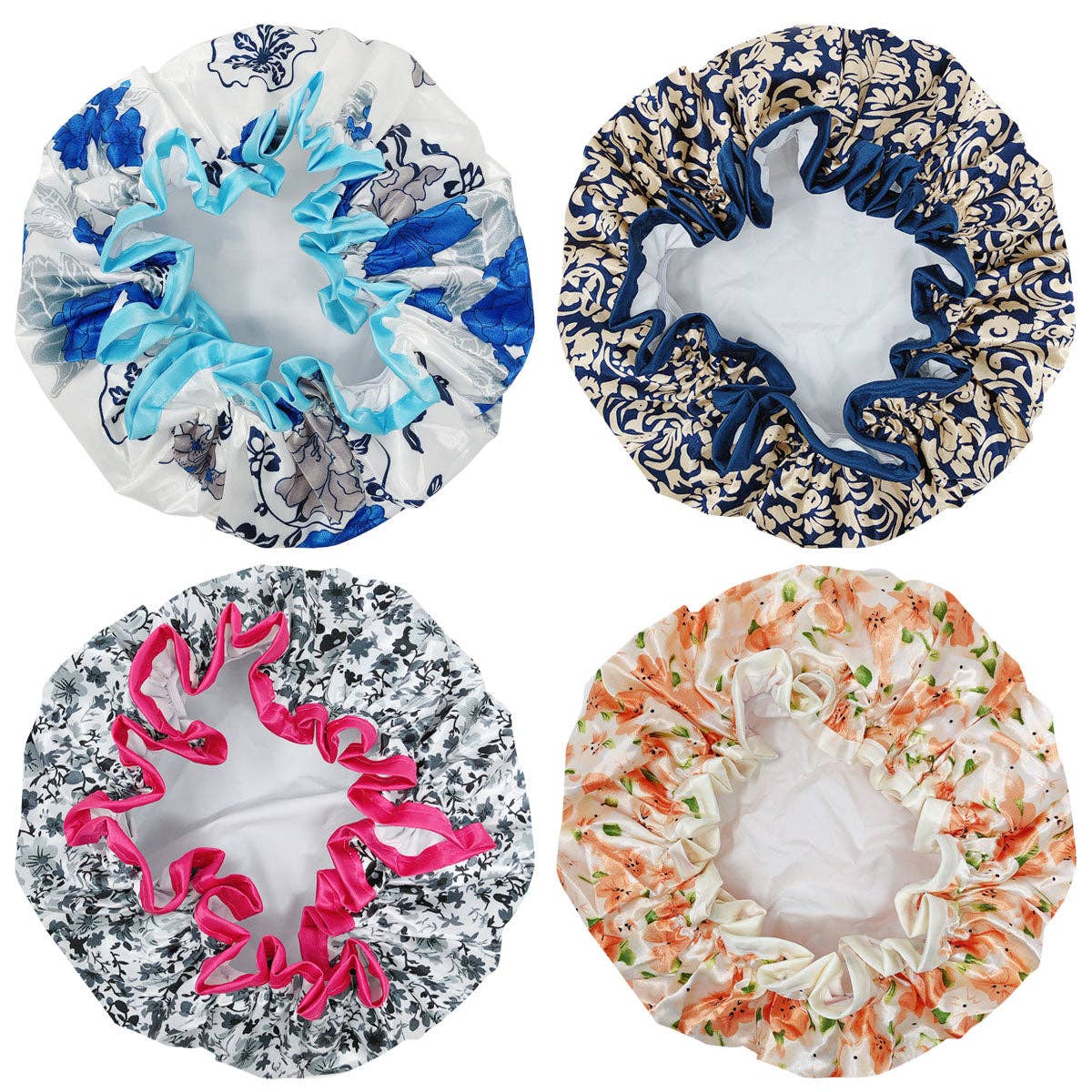 Wrapables.com - Wrapables  Double Layer Waterproof Shower Caps (Set of 4): Majestic Floral
