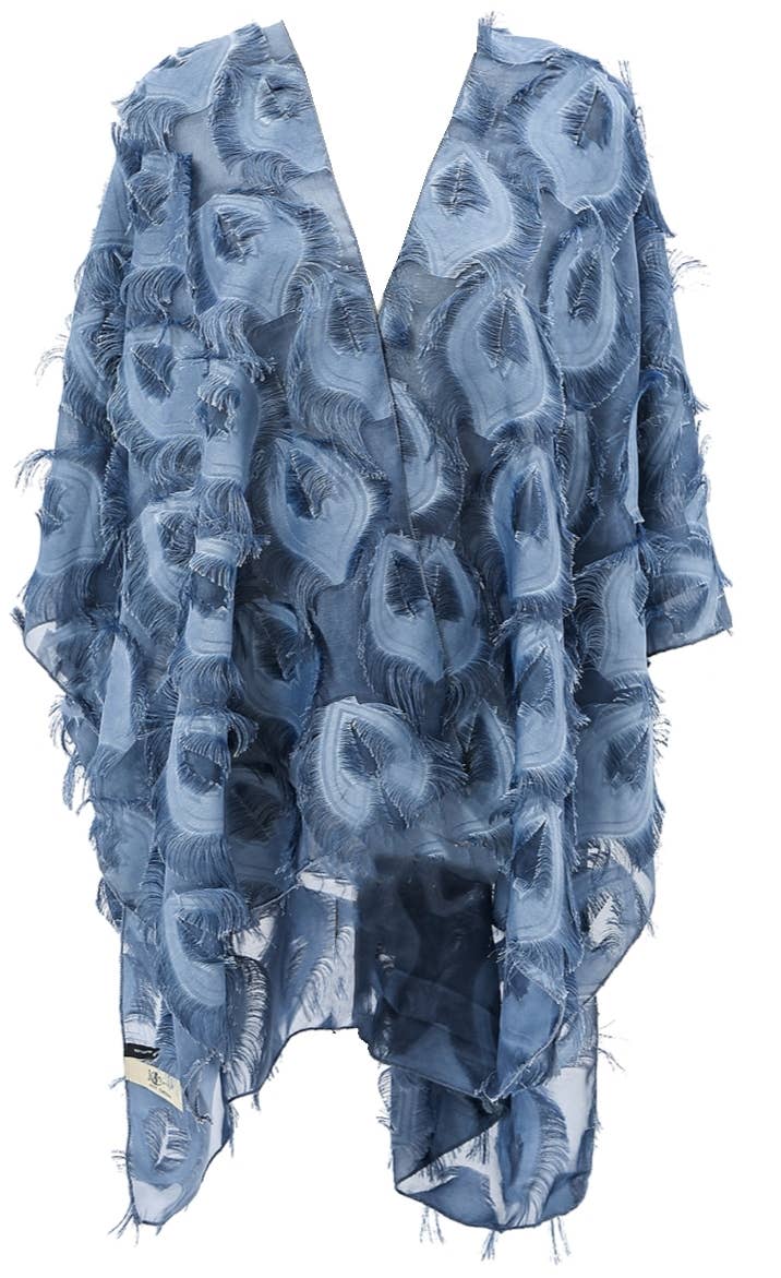 JC Sunny Fashion - Fringe Feather Detailed Lightweight Eyelash Kimono 11 colors: Peacock Blue