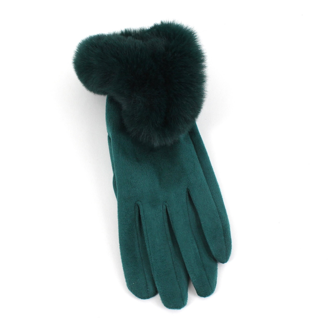 Pretty Persuasions - A24017 Faux Fur Trim Gloves (Velvet-Like): 10 Navy