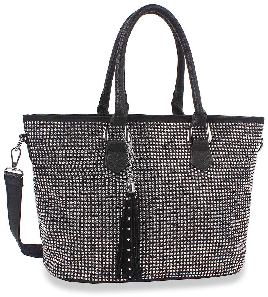 Handbag Express - Rhinestone Covered Tote Handbag: Black