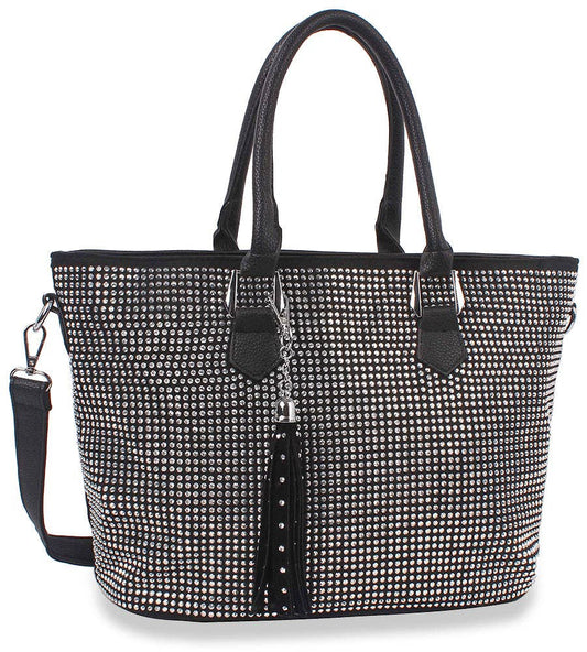 Handbag Express - Rhinestone Covered Tote Handbag: Black