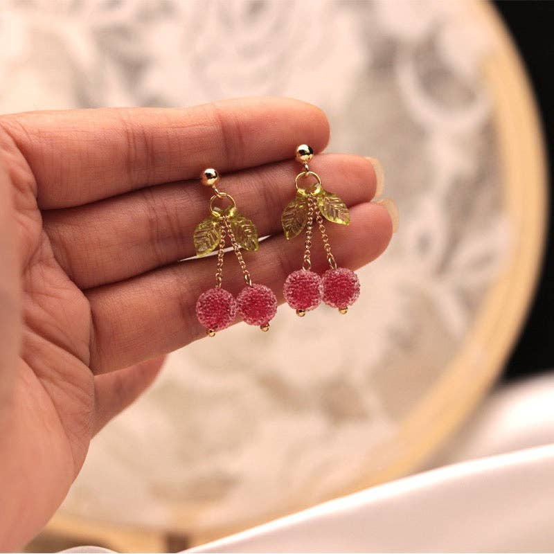 Haengseongworkshop - 18K Gold Plated 5mm Pink Chinese Bayberry Beads Earrings