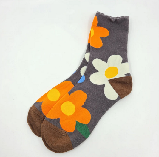 Comfortarians - Women's Patterned Socks, Knitted Socks, Floral Design Socks: Gray