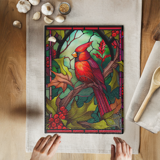 Fernville Creations - Cardinal Tempered Glass Cutting Board, Charcuterie Board: 11 X 15 - Inch