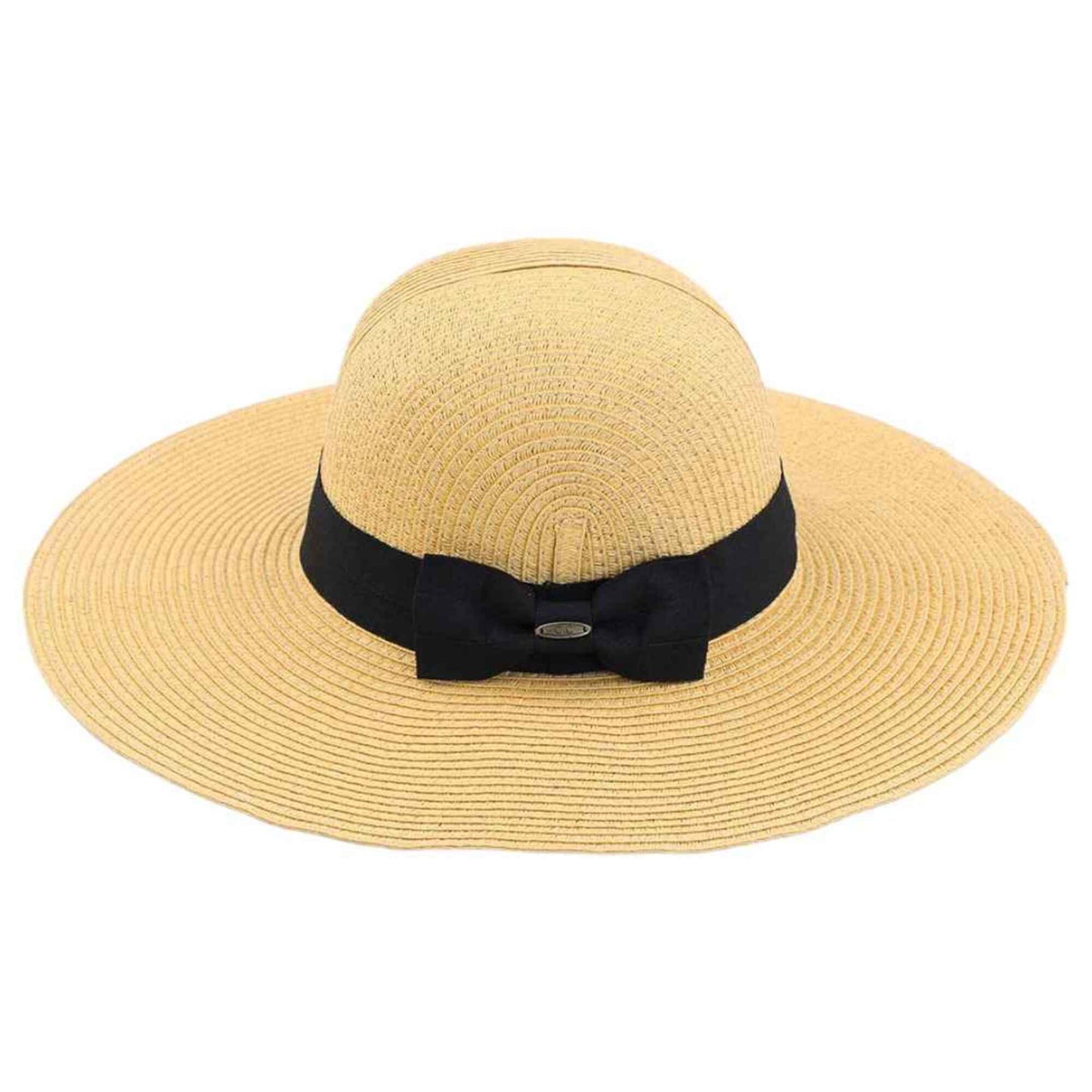 MiMi Wholesale - ST3954 Foldable Straw Sun Hat With Detachable Bow: Natural