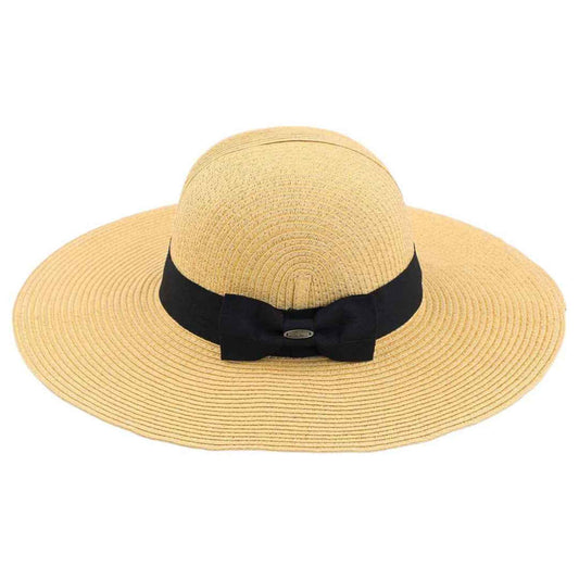 MiMi Wholesale - ST3954 Foldable Straw Sun Hat With Detachable Bow: Natural