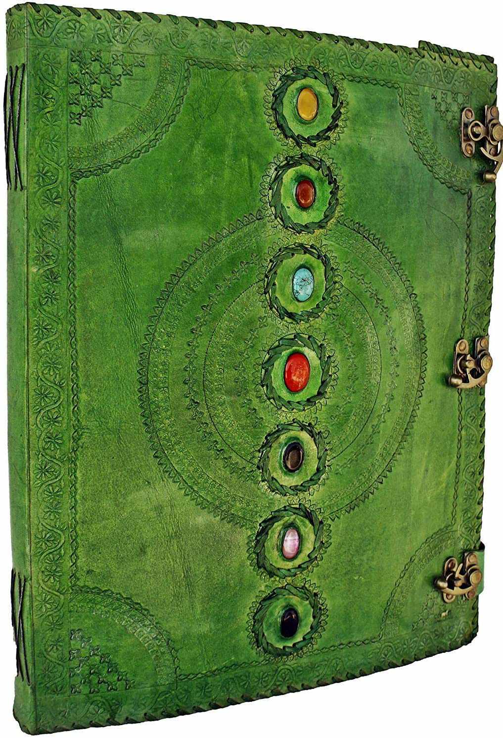 Immart Global LLC - Seven Chakra Leather Journal – Handmade Embossed Diary 13": Sky Blue / Unlined