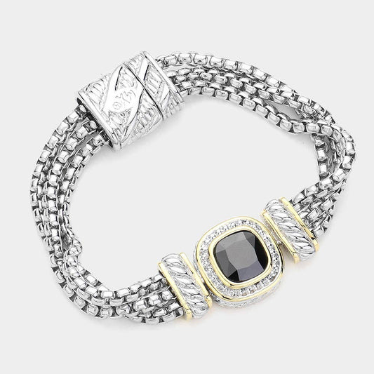 Sensibling Corp. - Square CZ Stone Magnetic Bracelet: Black