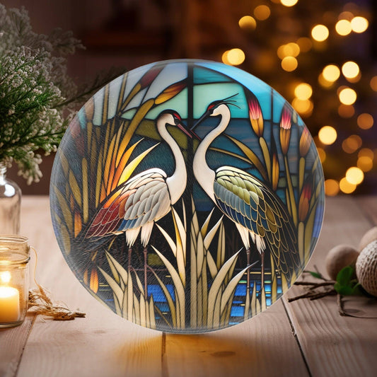 Fernville Creations - Crane Charcuterie Tempered Glass Cutting Board, Serving Tray: 12 - Inch