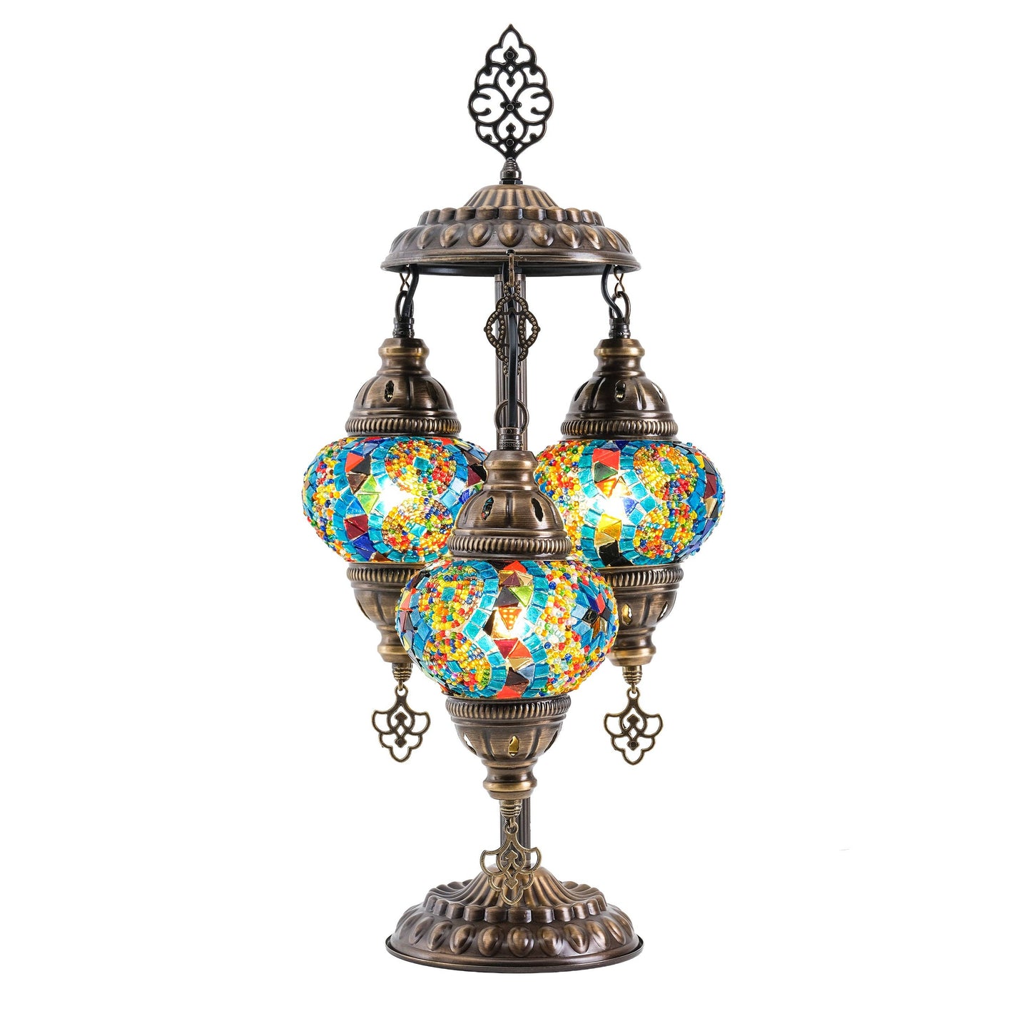 Mozaist LLC - 3-Globe Turkish Mosaic Table Lamp (Rainbow)