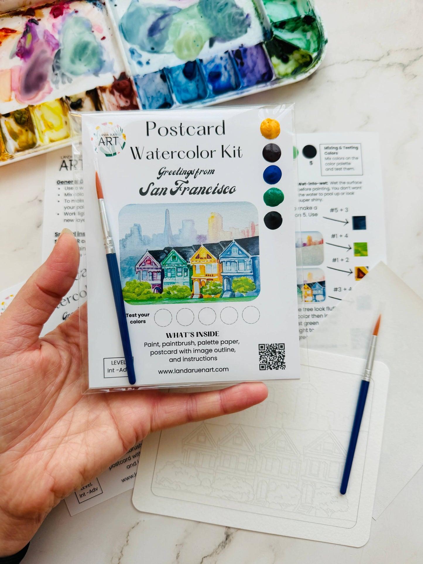 Landa Ruen Art - San Francisco Painted Ladies Watercolor Postcard Kit