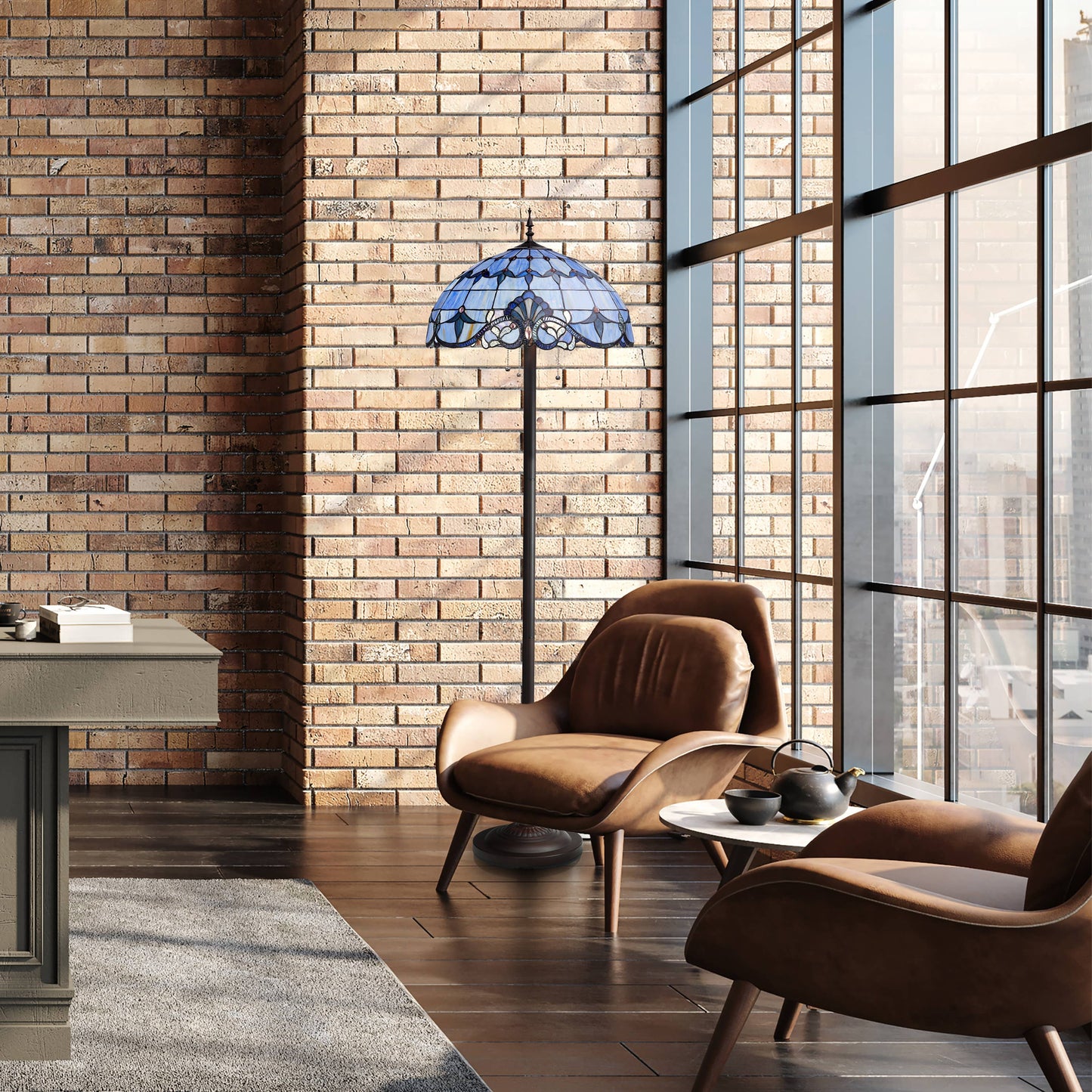 River of Goods - 64"H Allistar Stained Glass Bowl Candlestick Floor Lamp