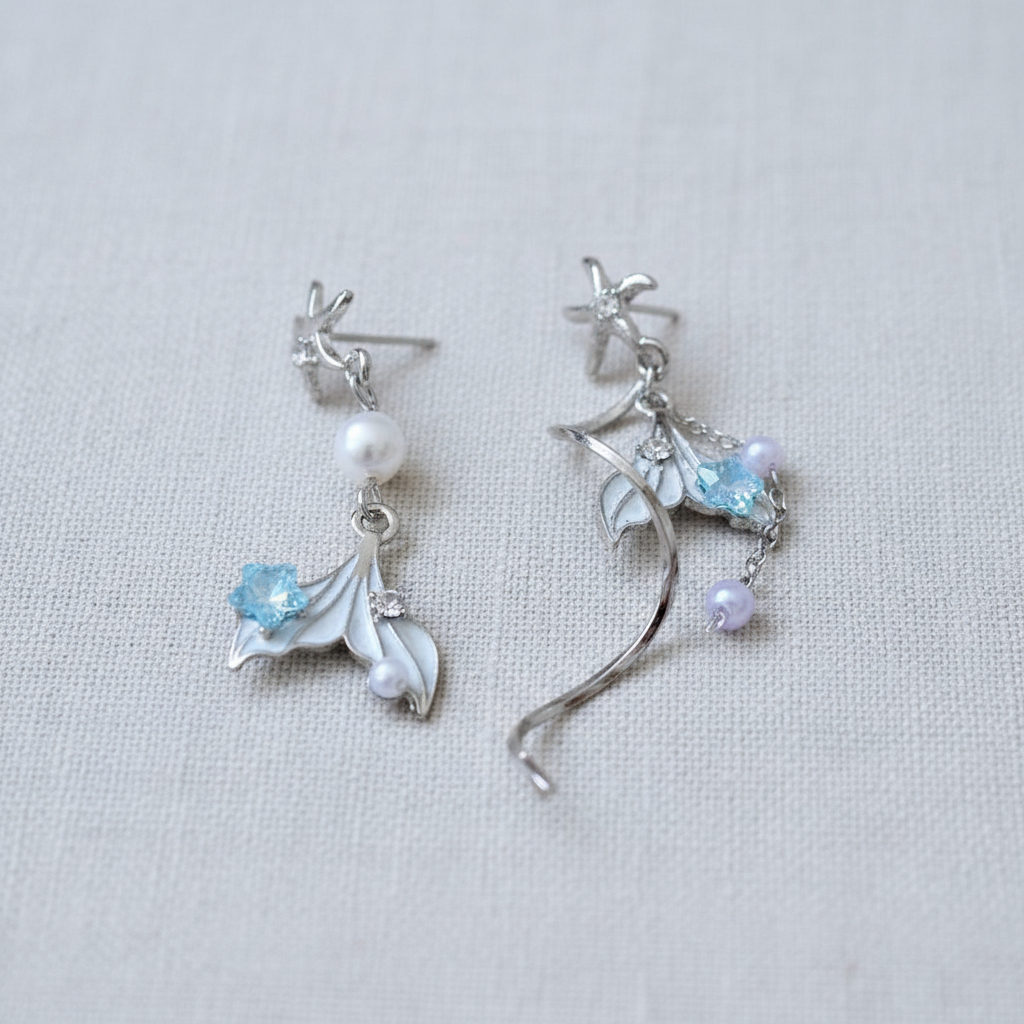 camilla dovey - Asymmetrical Pearl Starfish Drop Earrings