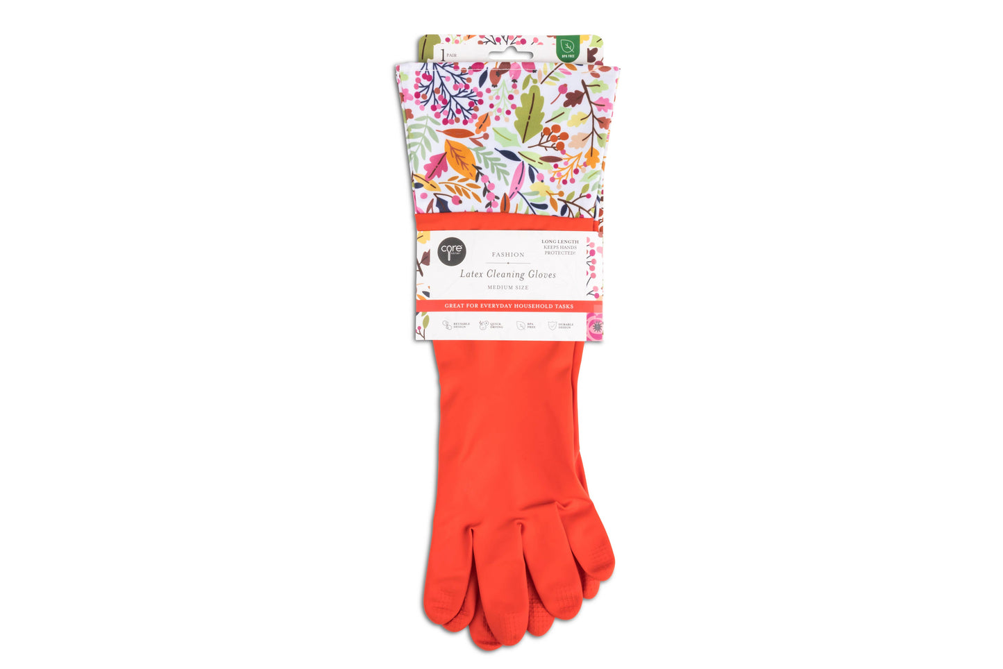 Core Home - 1 Pair Fashion Latex Dish Gloves - Red/Plants