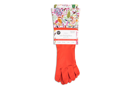 Core Home - 1 Pair Fashion Latex Dish Gloves - Red/Plants