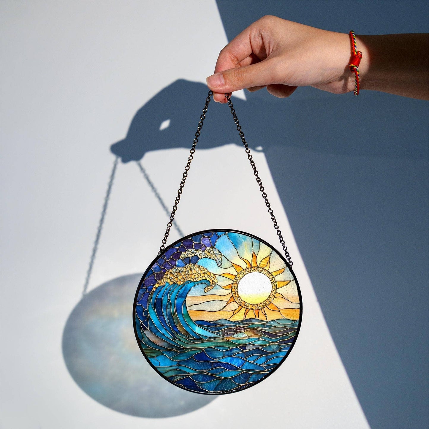 NVC Ecommerce LLC - Sunrise On The Beach Stained Glass Suncatcher, Beach Window : 11.8in