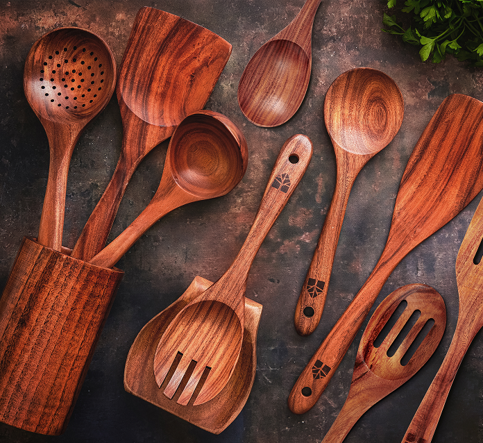 Woodenhouse - 12 pcs Wooden Utensils Set with Holder, Spoon Rest & Hooks