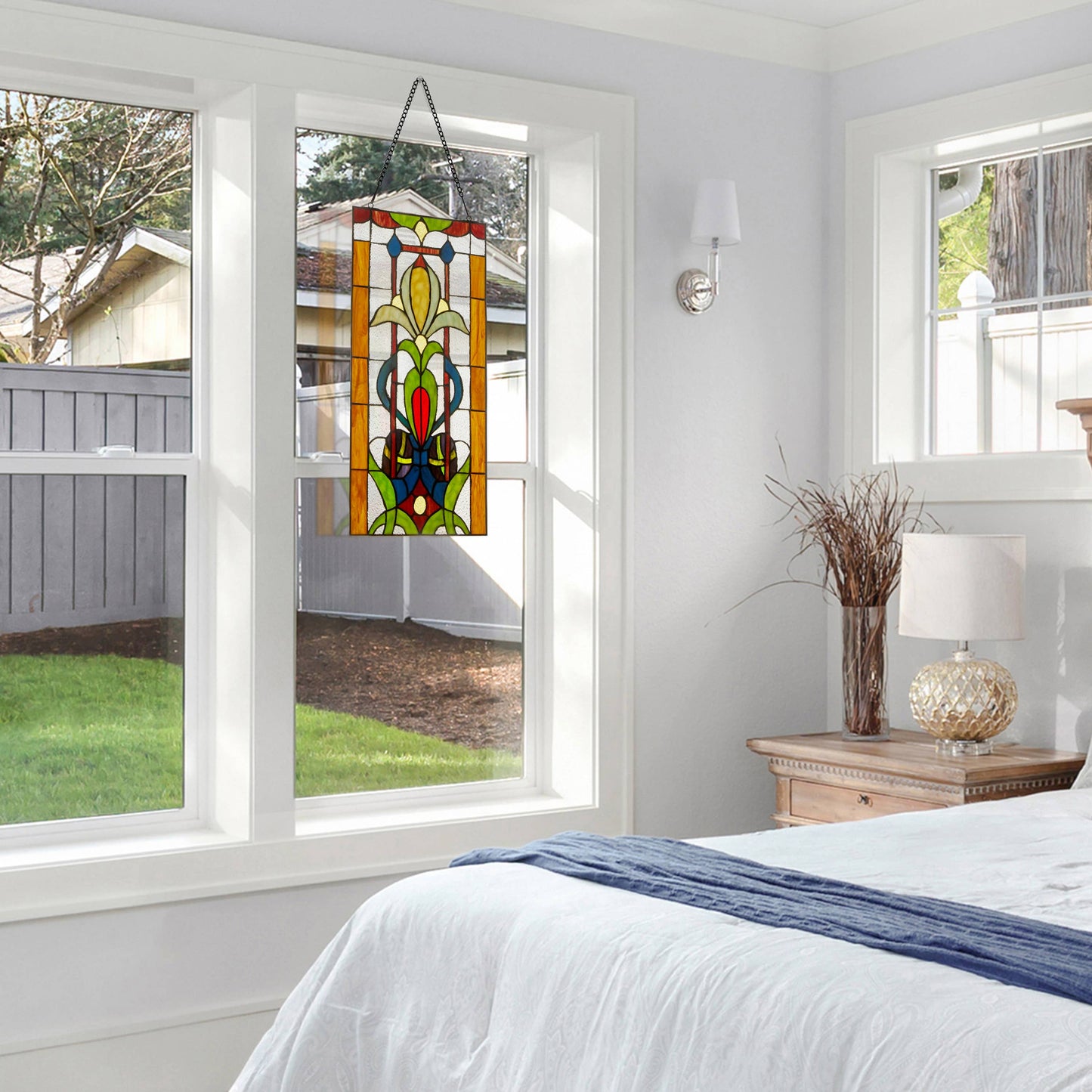 River of Goods - 24"H Fleur de Lis Pub Stained Glass Window Panel