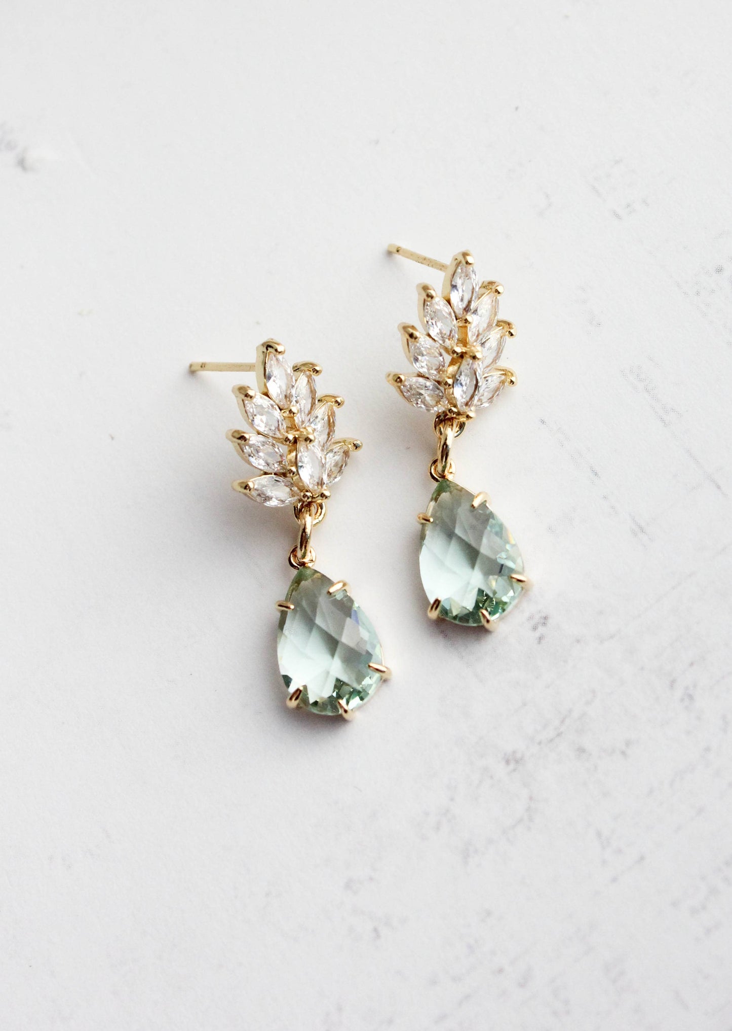 A Pocket of Posies - Glass Leaf Earrings | Rhinestone Studs | Gold or Silver: Gold Plated