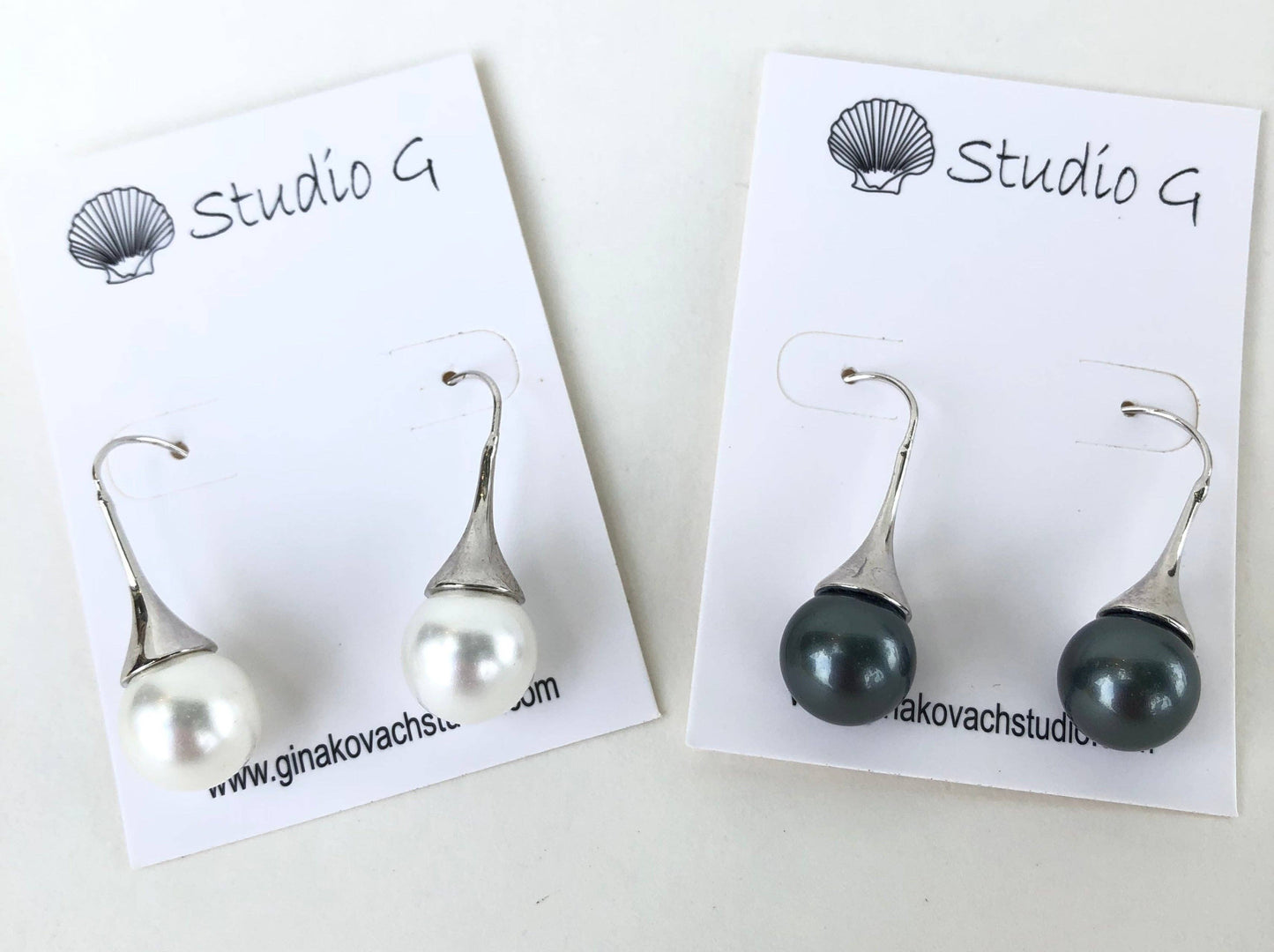 Studio G - #990 Mother of Pearl  Drop Earring: Grey/Silver