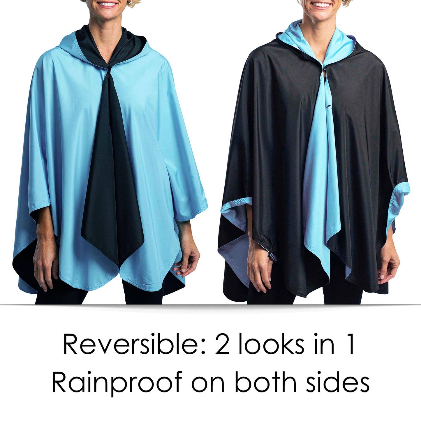 RainCaper - Black and Sky Blue Rain & Travel Cape