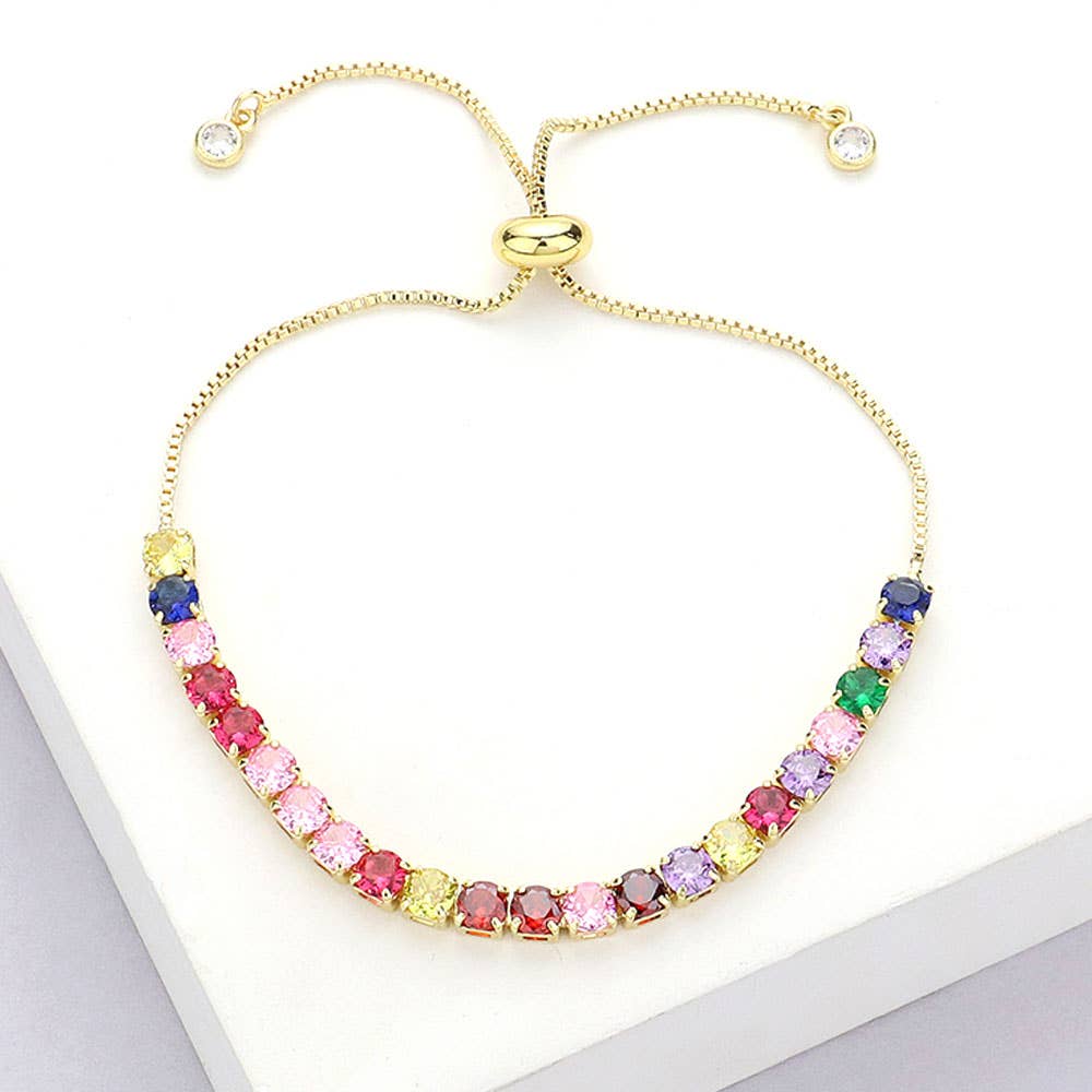 Sensibling Corp. - Stainless Steel Round CZ Tennis Chain Pull Tie Bracelet: Yellow Gold
