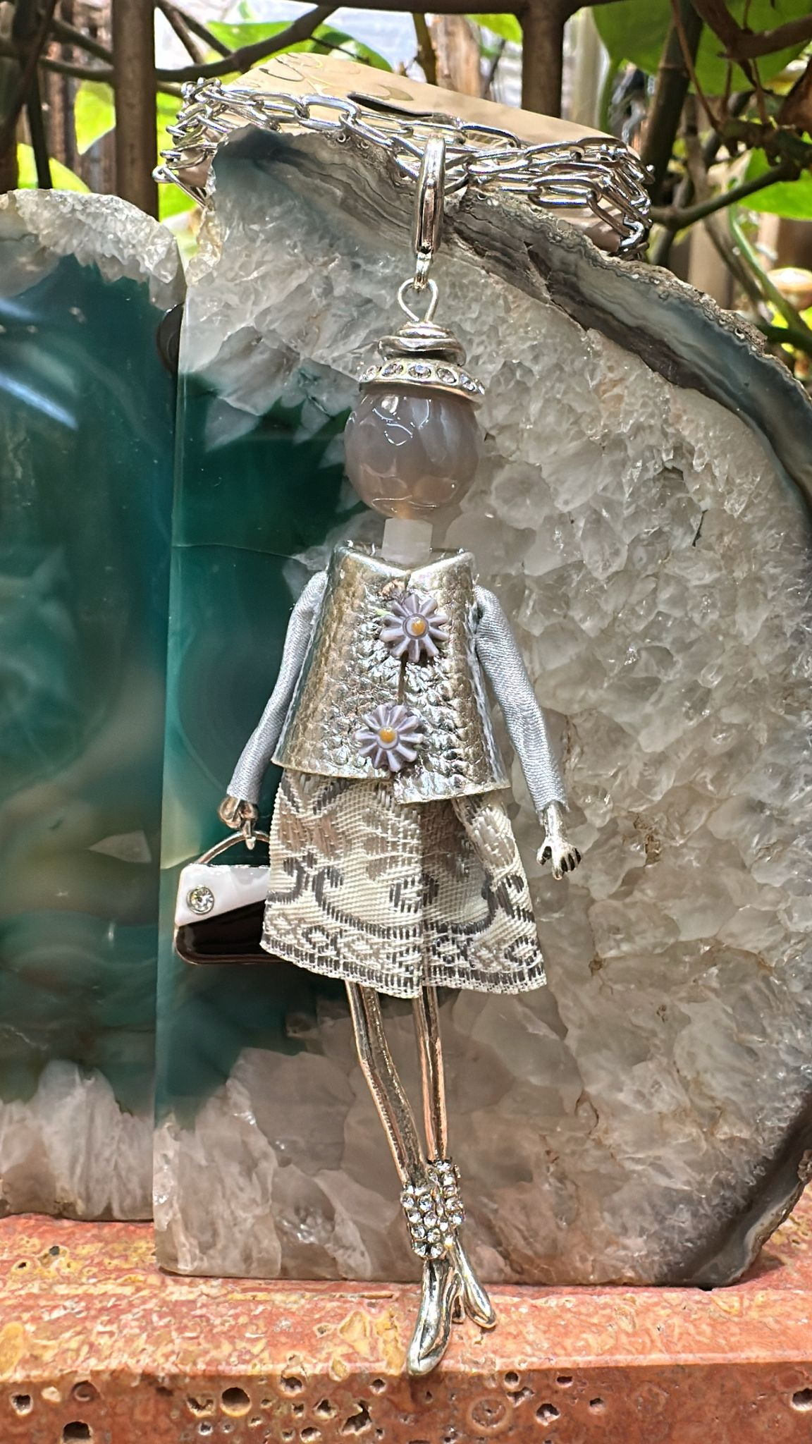 Pretty Persuasions - N23188G Stone Adorned French Doll Stainless Steel Necklace: 03 GD/Mint