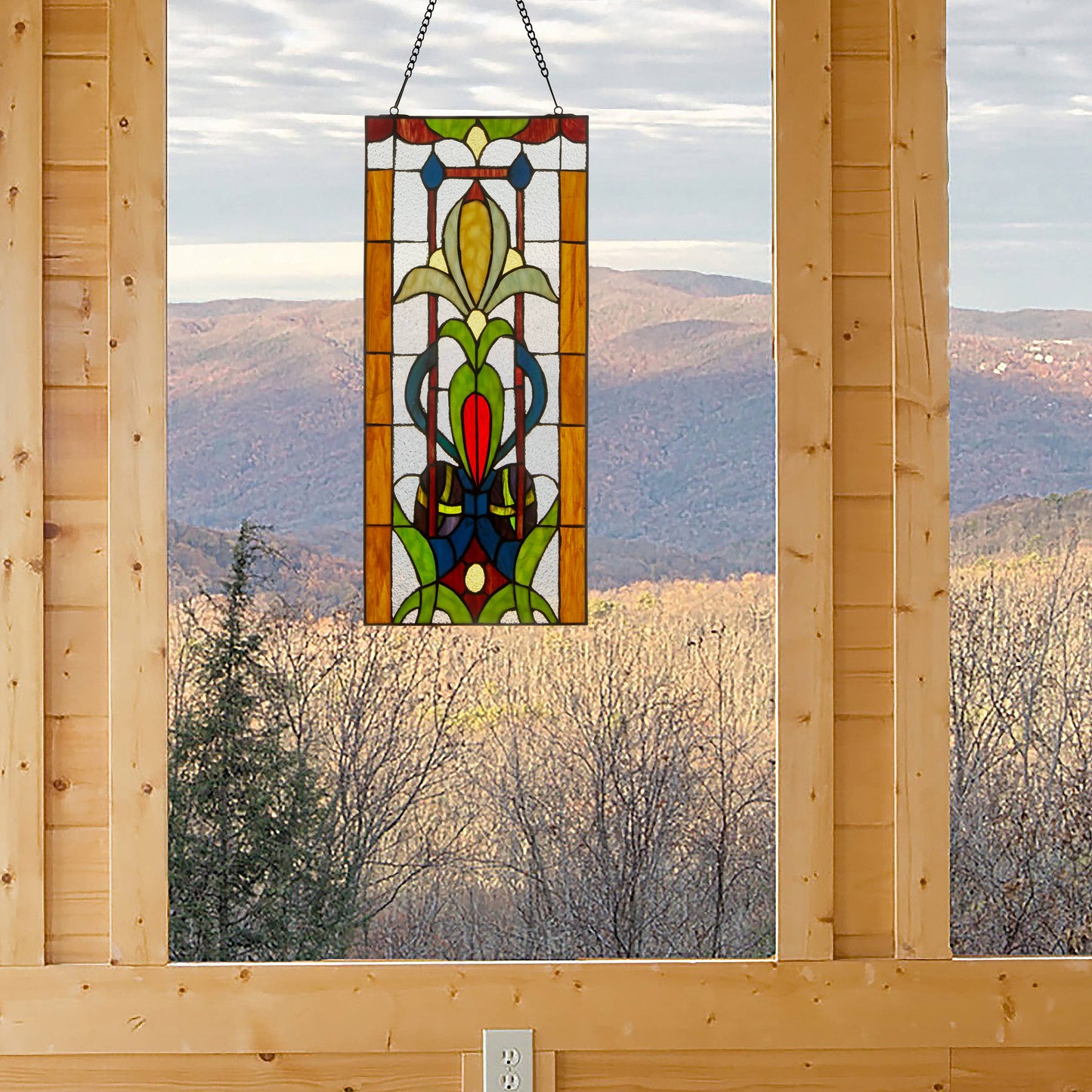 River of Goods - 24"H Fleur de Lis Pub Stained Glass Window Panel