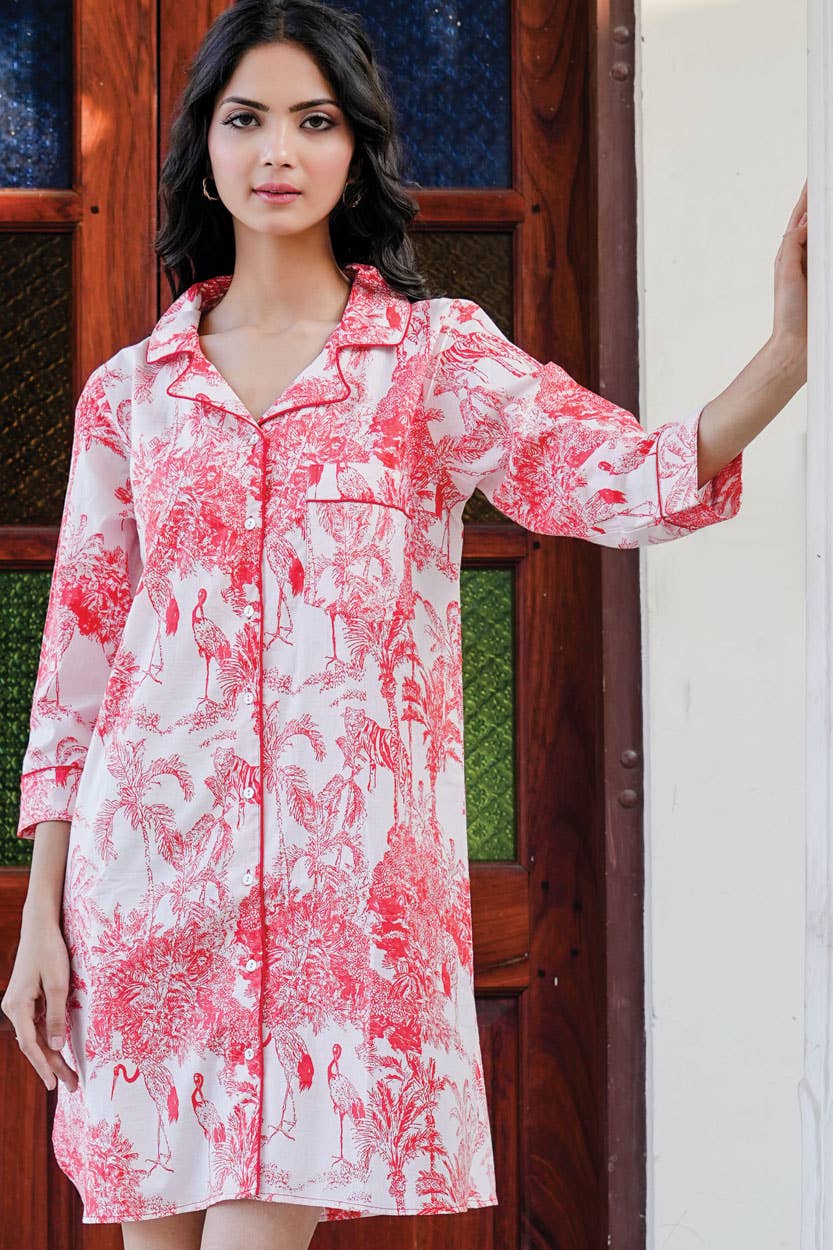 Sevya Handmade - Ami Cotton Nightshirt: L/XL / Red & White