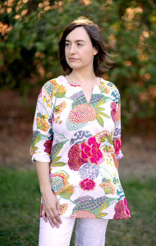 Dolma - Garden Tunic: Small / White-Multi