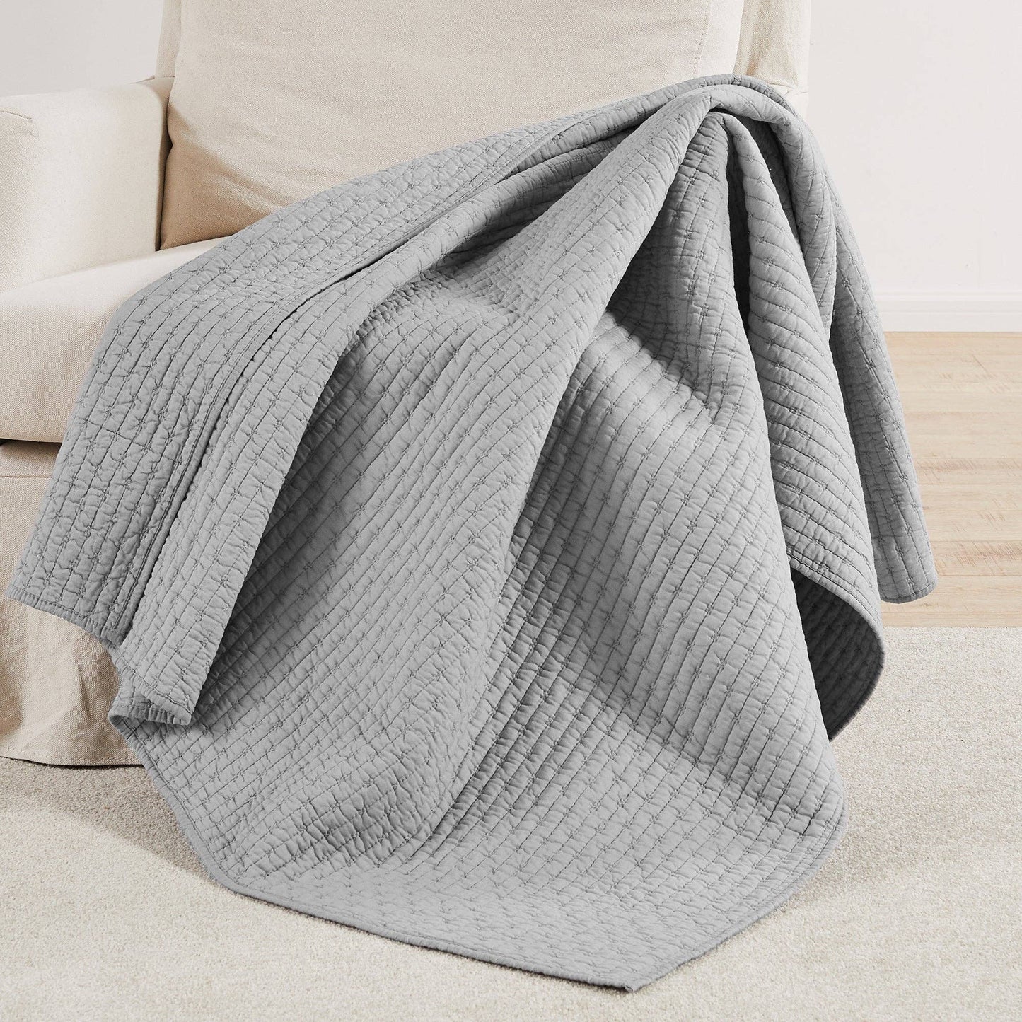 Levtex Home - Cross Stitch Quilted Throw: Chambray