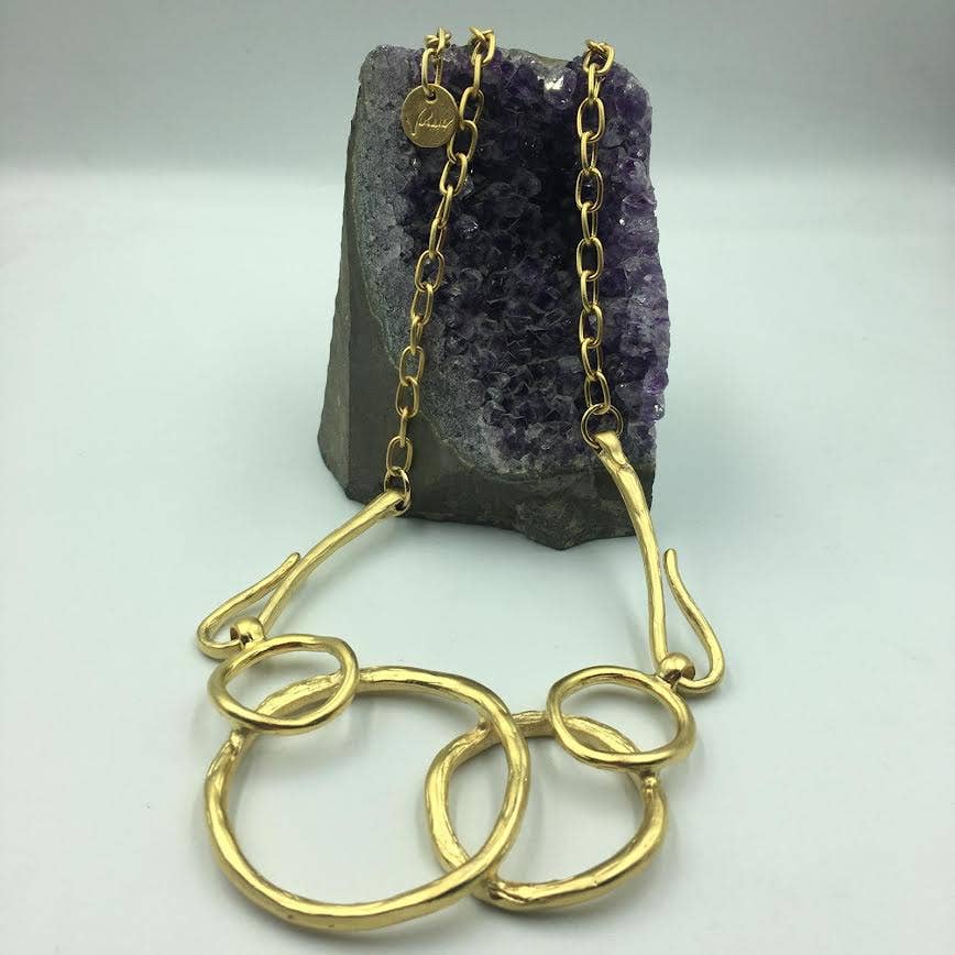 Volare - Orbital Fusion GP Necklace: Matted gold plated