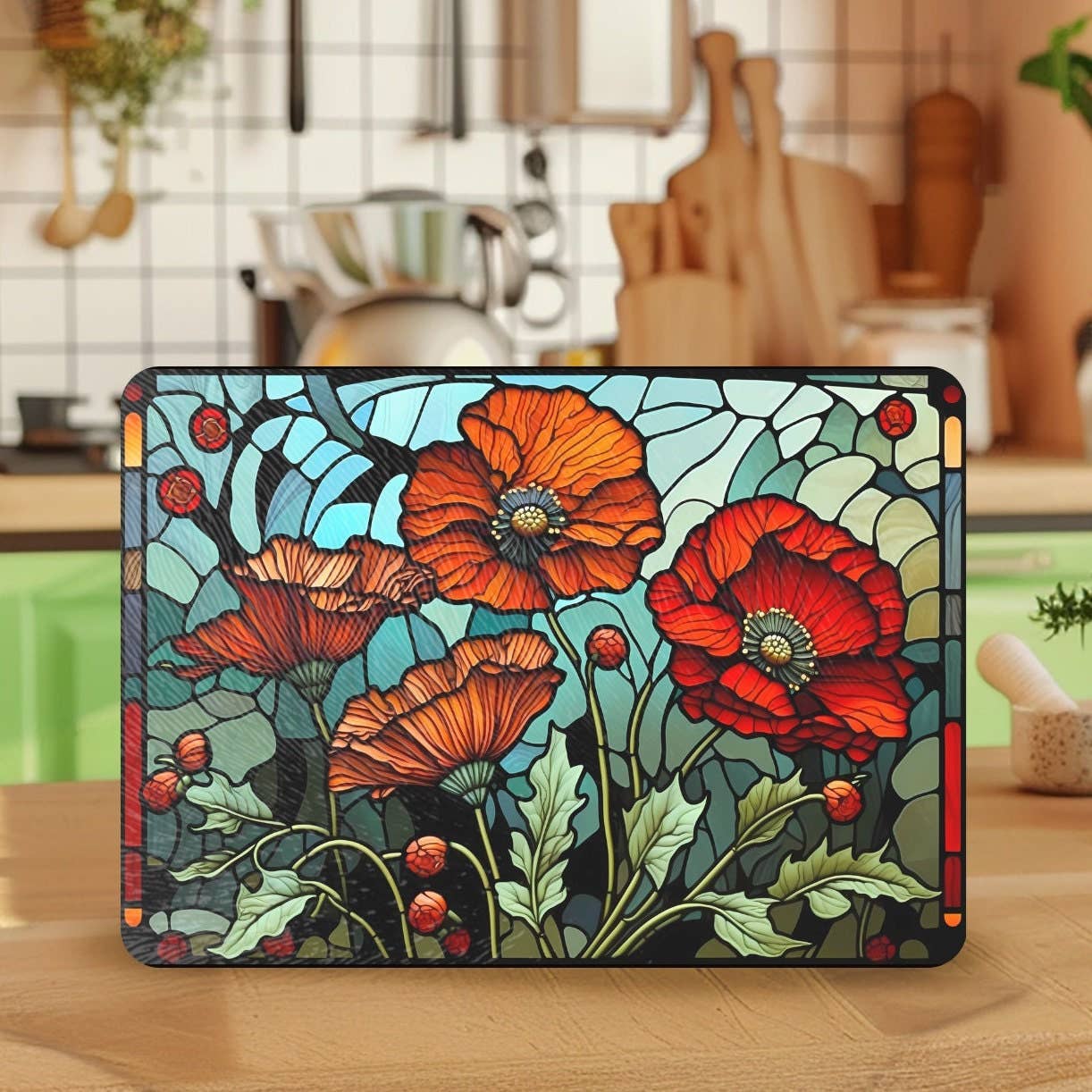 Fernville Creations - Floral Tempered Glass Cutting/Serving/Charcuterie Board: 12x15 Inch