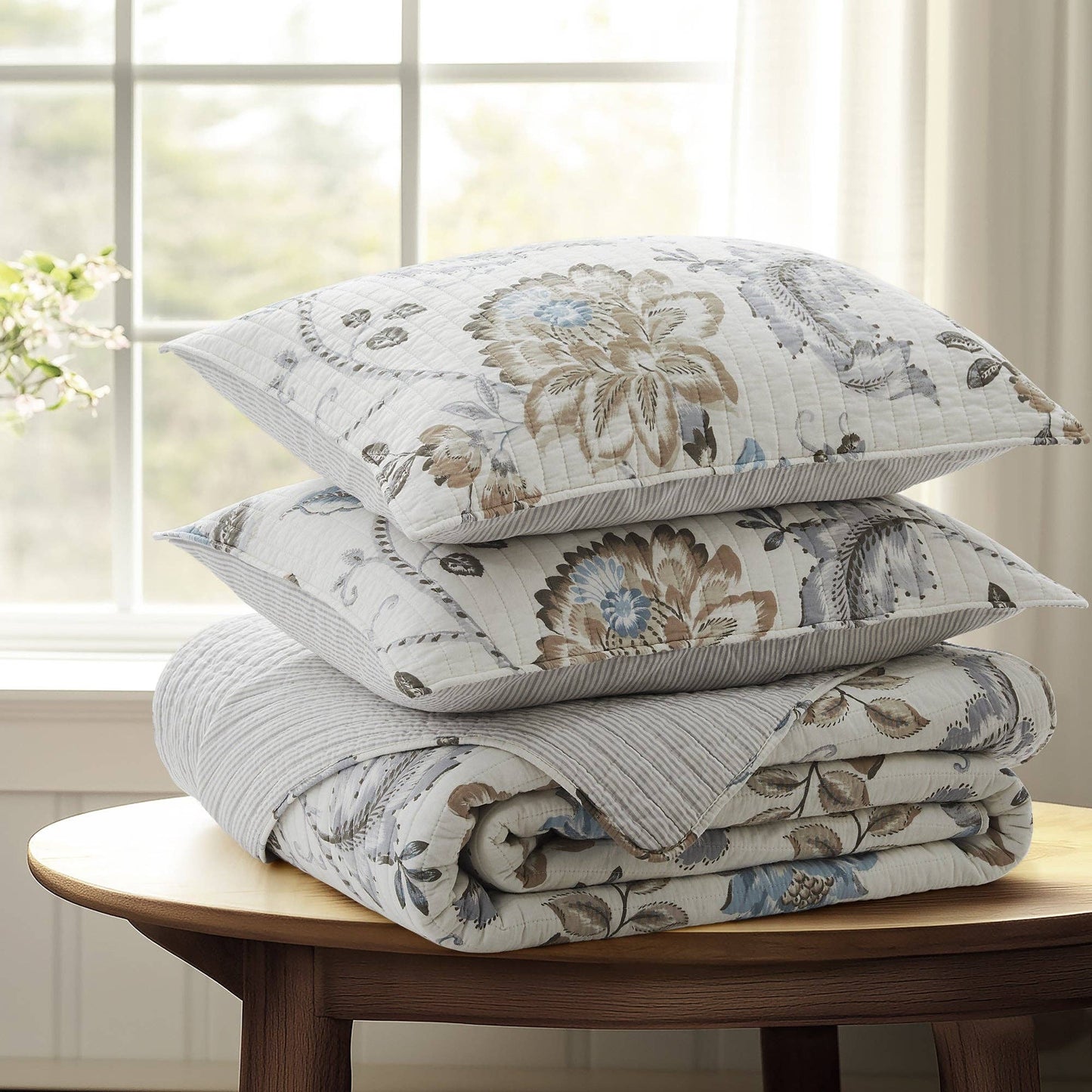 Levtex Home - Maileen Quilt Set: Neutral Blue / King/Cal King