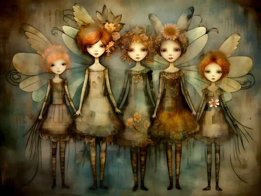 Mowbi - A Clique of Fairies Art Print – 8″x10″ Artwork – 11″x14″ Mat: 8x10