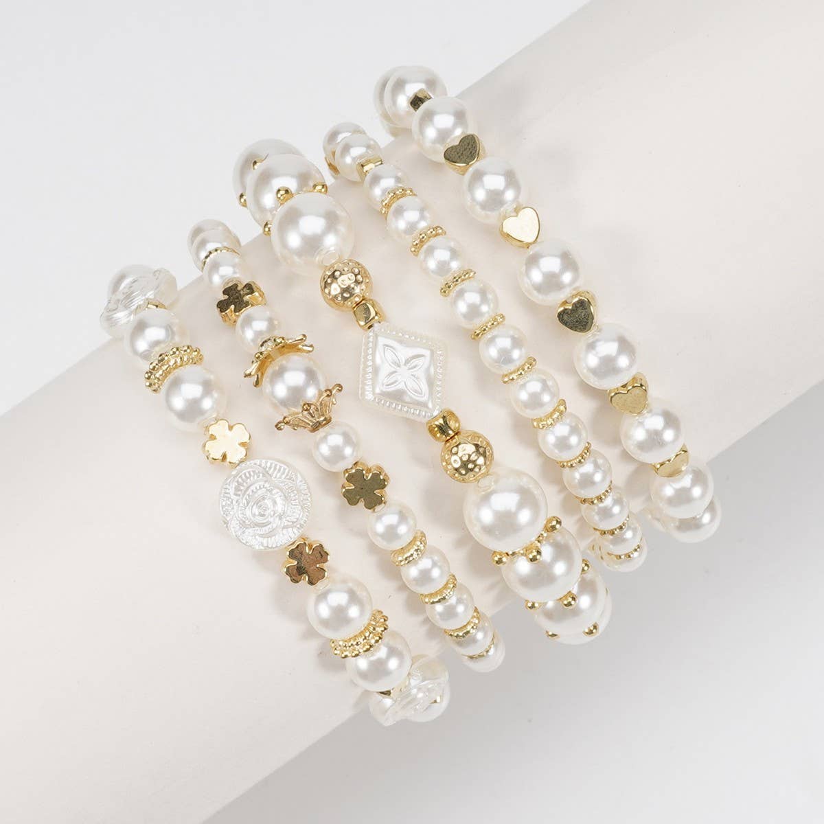 NINEXIS - CWAJE05689_BOHO MULTI LAYER FAUX PEARL BEADED BRACELET: Beige / (OS) 1