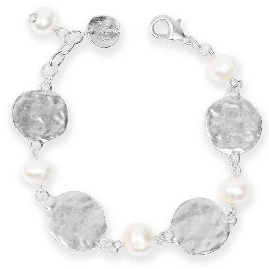 KARINE SULTAN - Alternating Textured Coin & Pearl Layer Bracelet: Gold