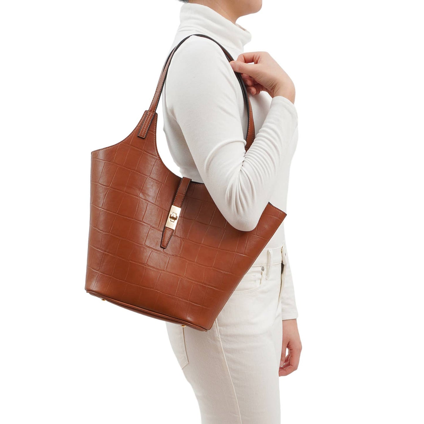 Mellow World - Clio 2-in-1 Croc Embossed Tote: Latte