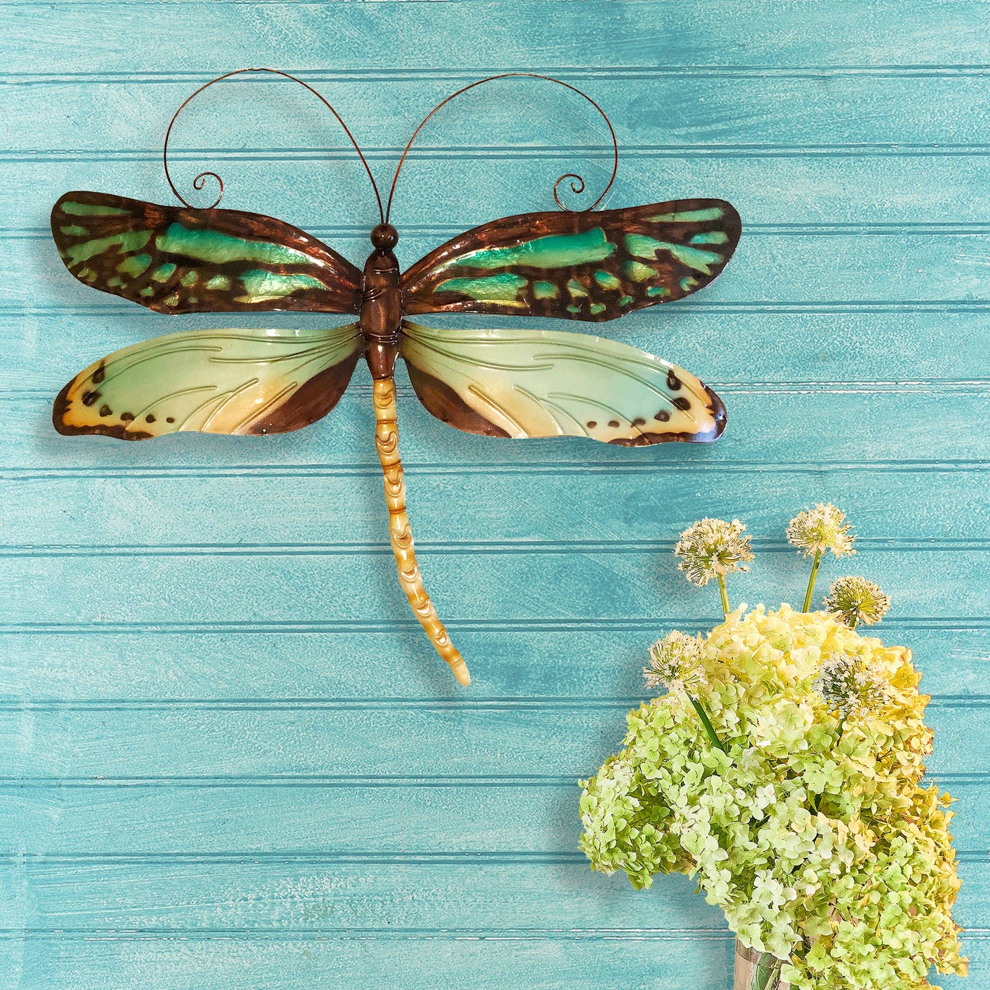 Eangee Home Design - Dragonfly Wall Decor Aqua And Gold, w/ Capiz, Outdoor Safe