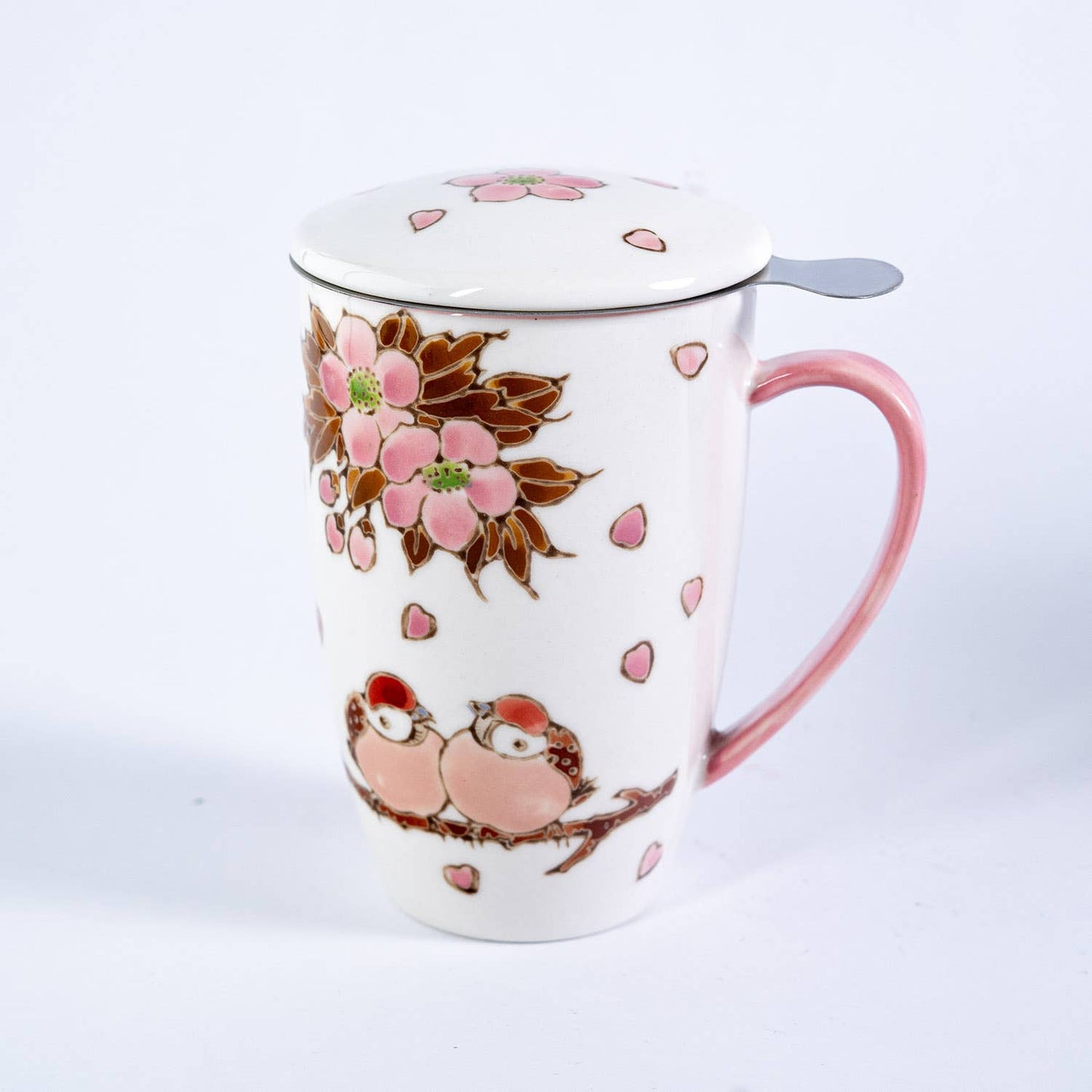 Urban Tokyo - Twin Sparrows Cherry Blossoms Design 15oz Tea Mugs with Lid and Infuser for Loose Leaf Tea (4/32)