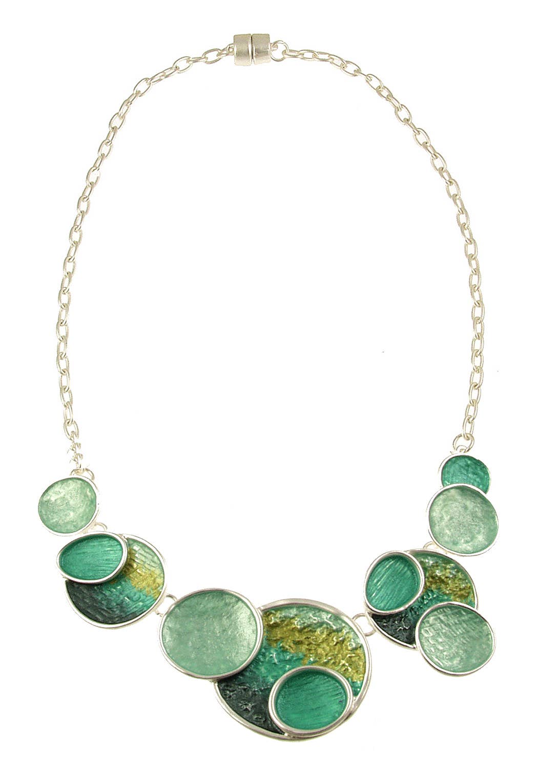 Origin Jewelry - Textured Silver Organic Shape Disc Statement Necklace:: Blue